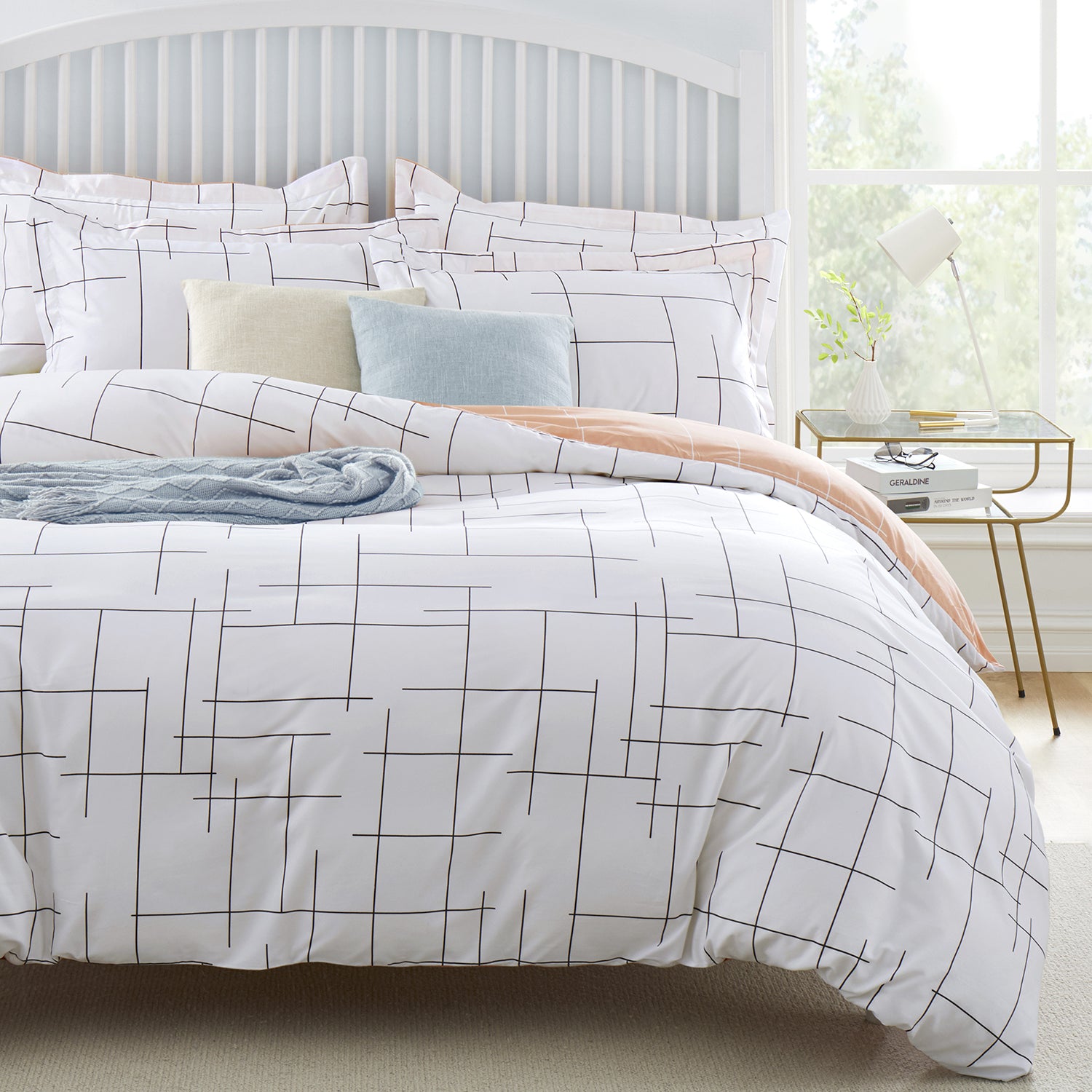 Luxury Duvet Covers Tile Pattern Printed Bedding Set White