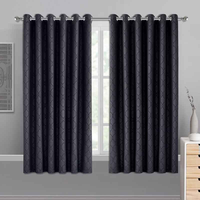 Black Embossed Blackout Ready Made Curtains