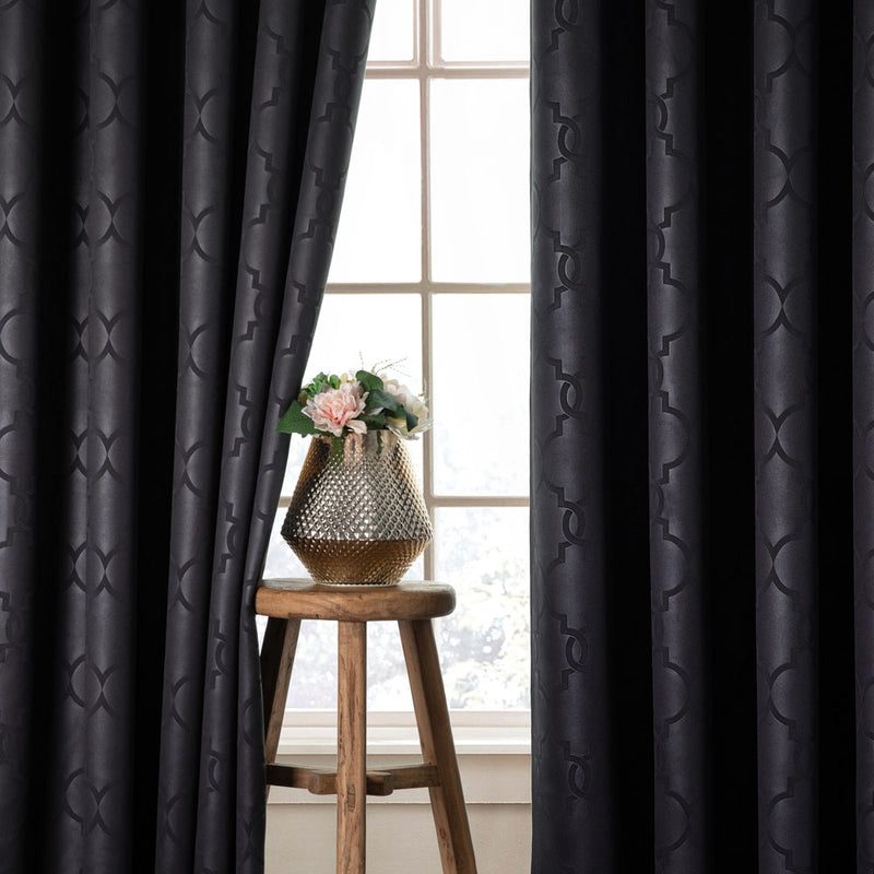 Black Embossed Blackout Ready Made Curtains