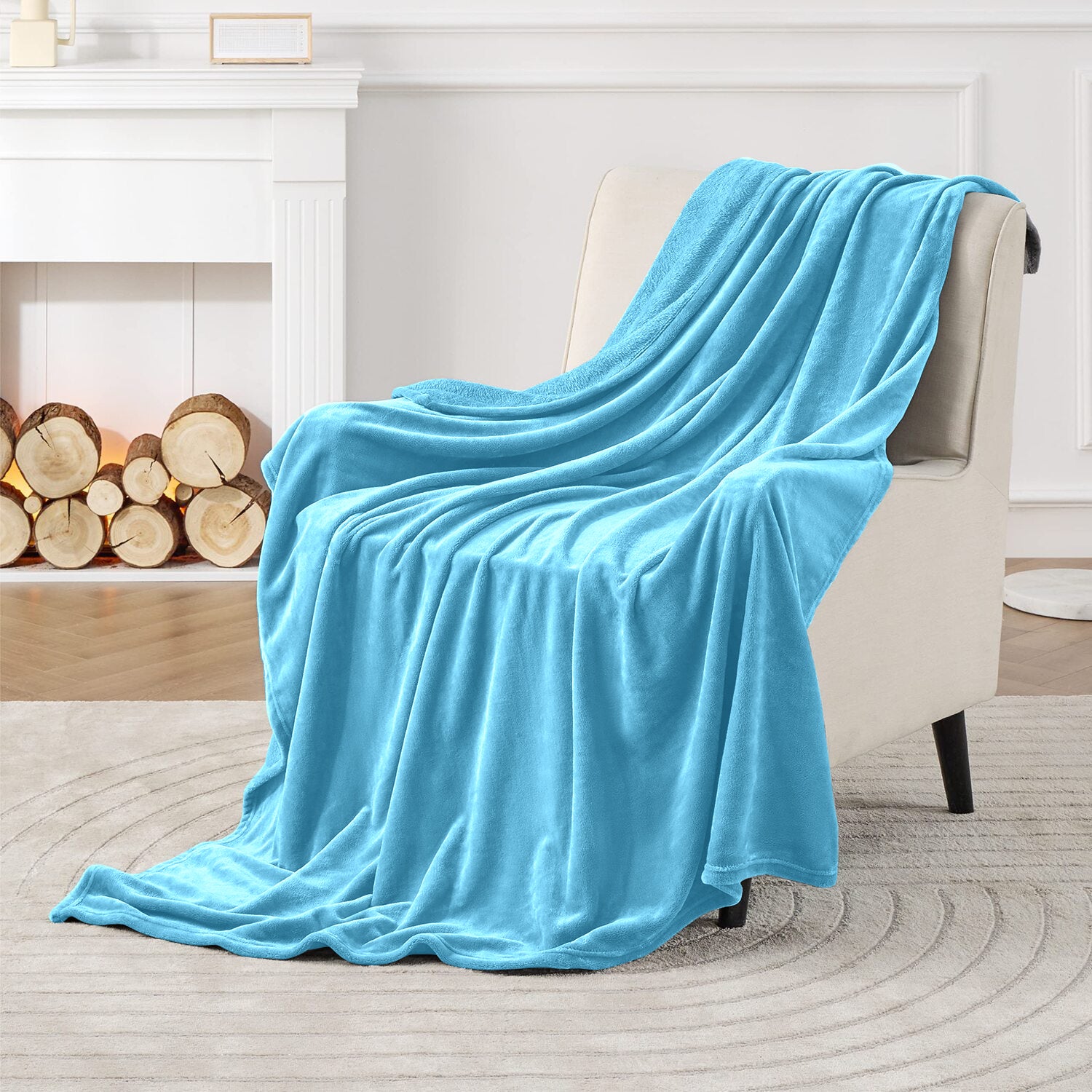 Decorative Blanket Light Blue Fluffy Throw Blue Fleece Long Shaggy