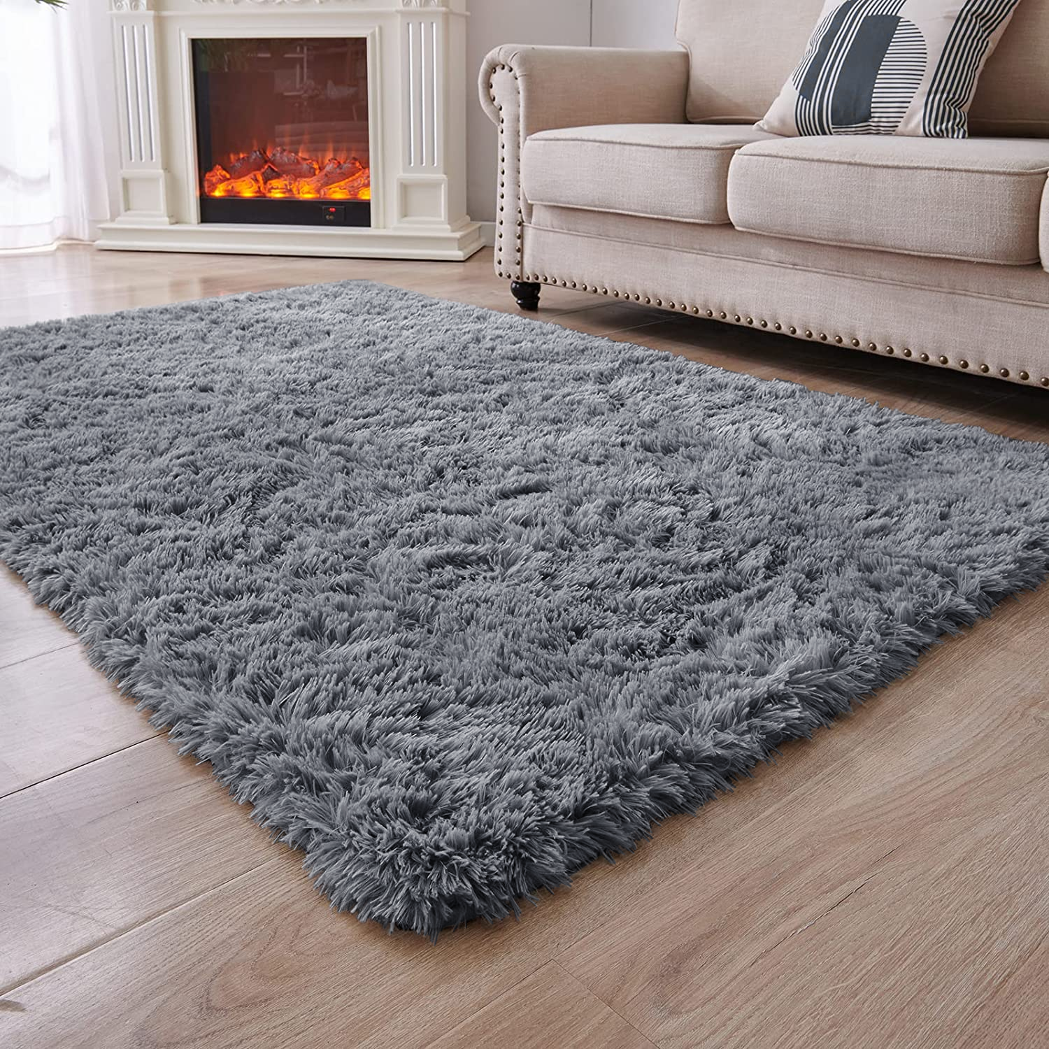 Large Grey Rug Soft Deep Pile Bedroom Shaggy Rugs