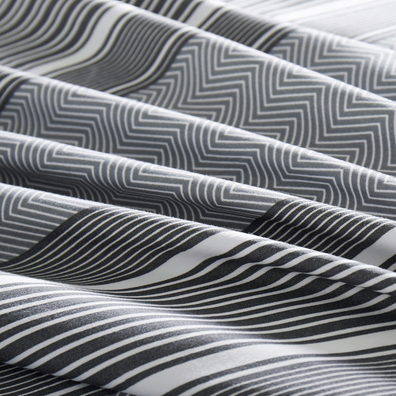Super King Duvet Cover Striped Print Reversible Bedding Grey