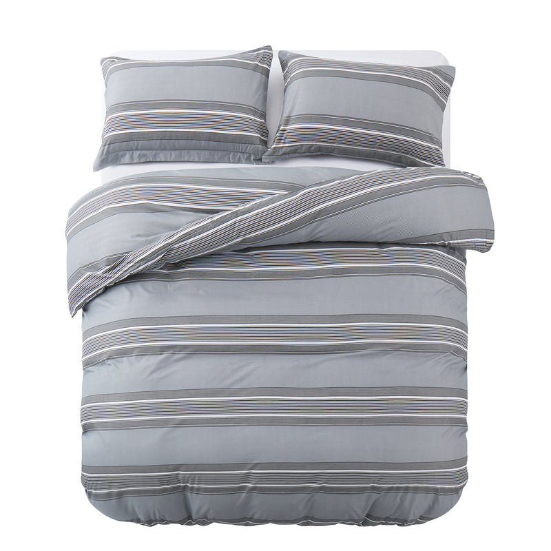 Super King Duvet Cover Striped Print Reversible Bedding Grey