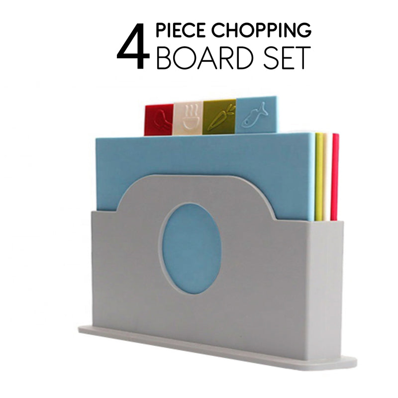 Thick Plastic Coloured Kitchen Chopping Board 4 Piece Set