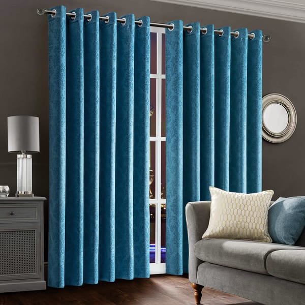 embossed blackout curtain in teal
