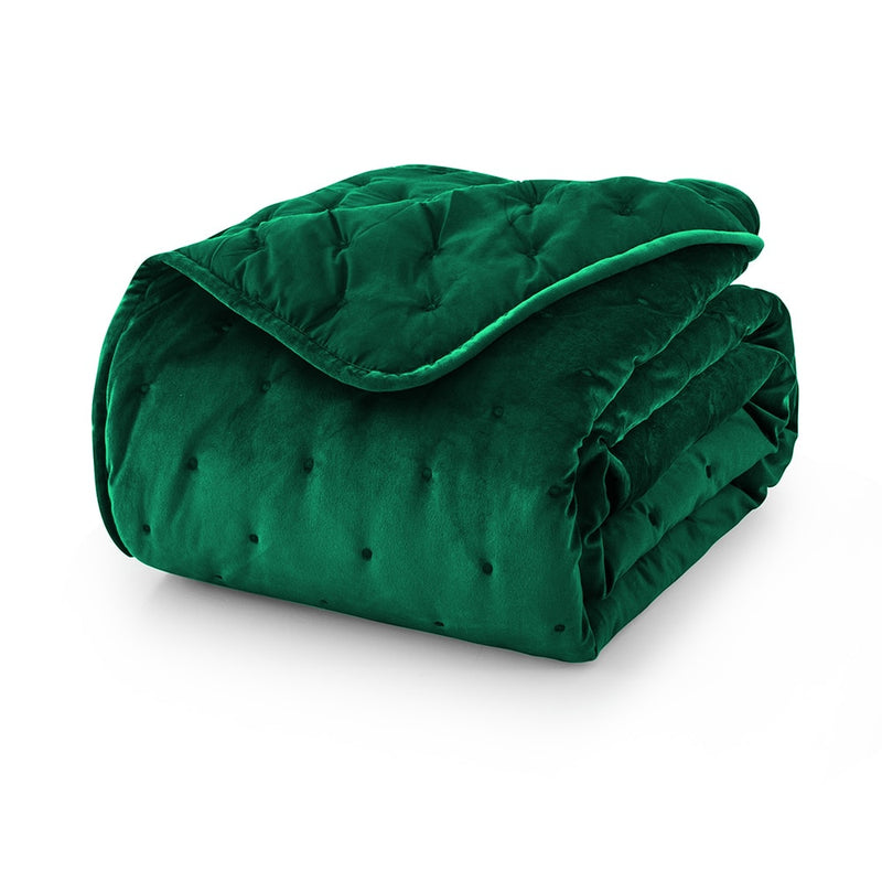 Green Bedding Crushed Velvet Bedspread Set