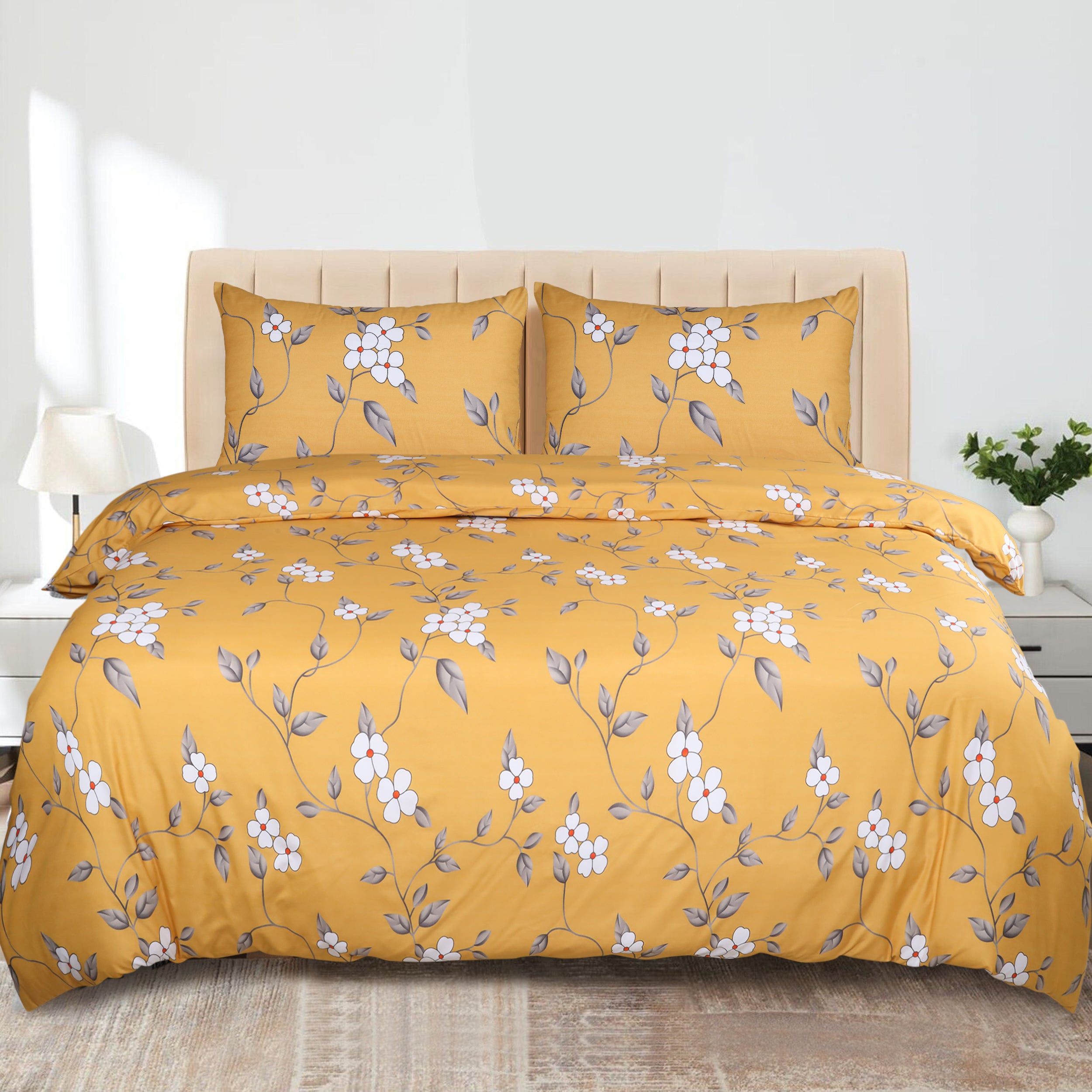 Ochre Flower Duvet Cove