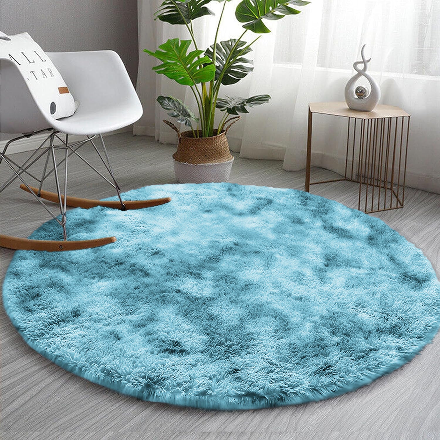 Large Shaggy Rug Soft Deep Pile Tie Dye Teal