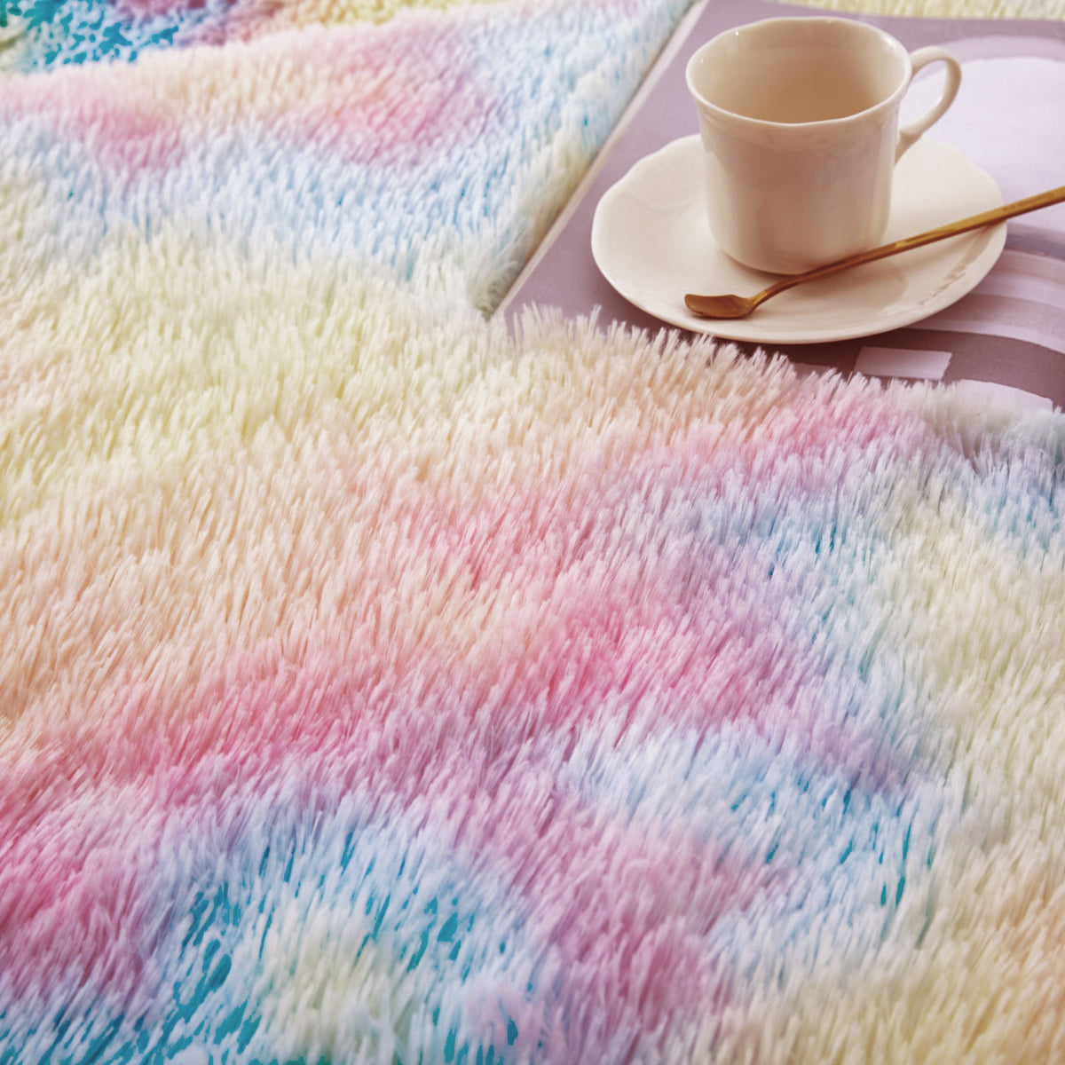 Large Rainbow Rug Shaggy Soft Deep Pile