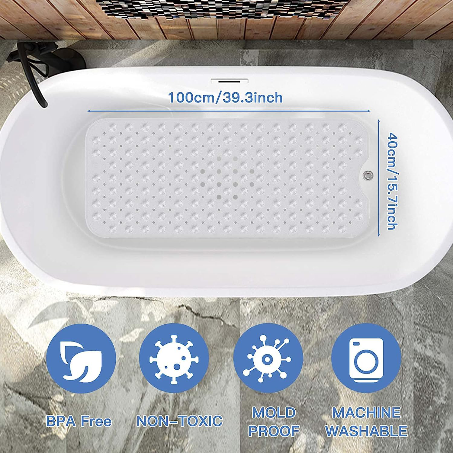 White Crystal Shower Bath Mat PVC Rubber Backed