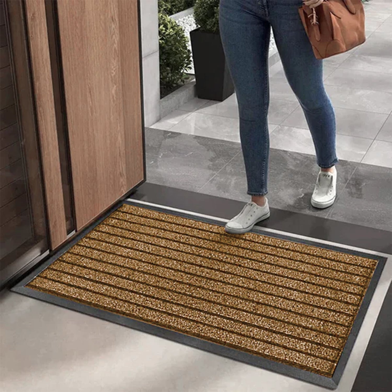 Brown Heavy Duty Door Mats Outside Non Slip Rubber PVC Dirt Trapper
