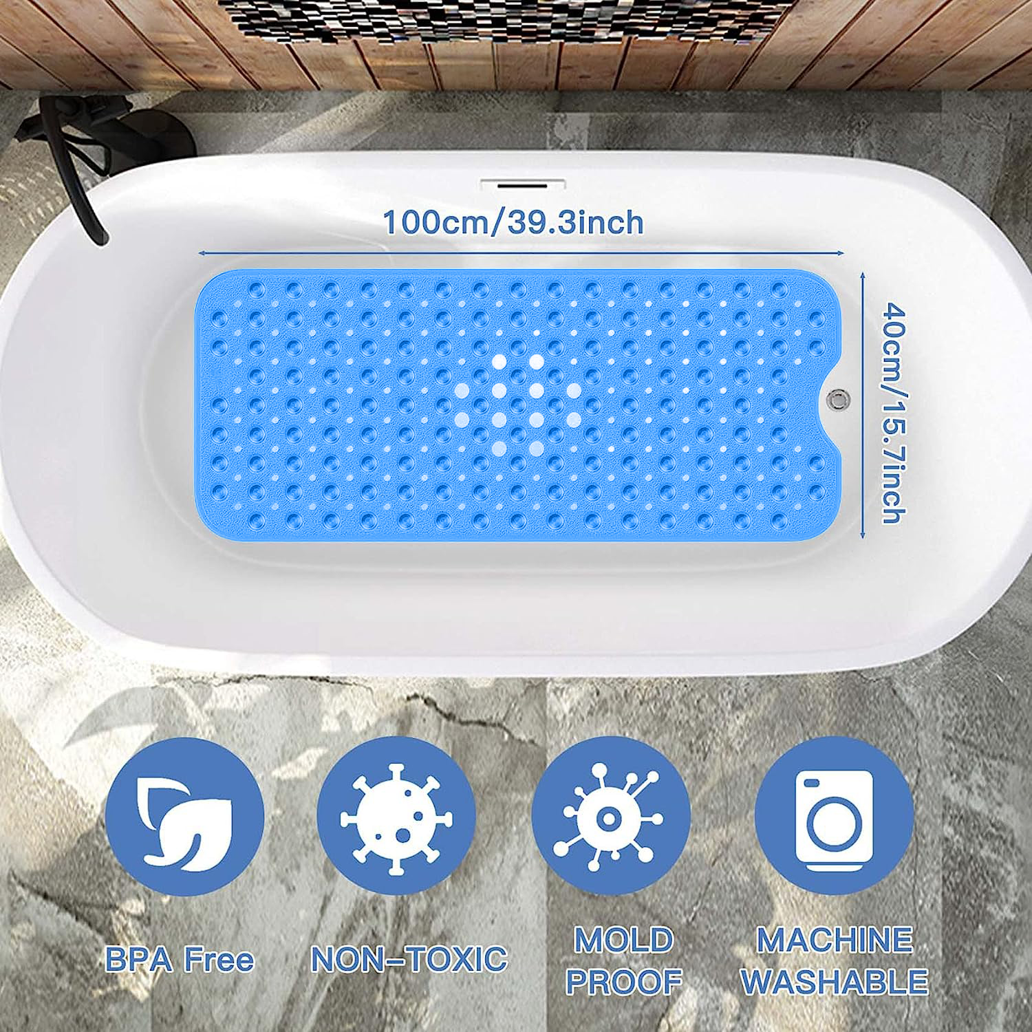 Large Bathtub Shower Mat Light Blue