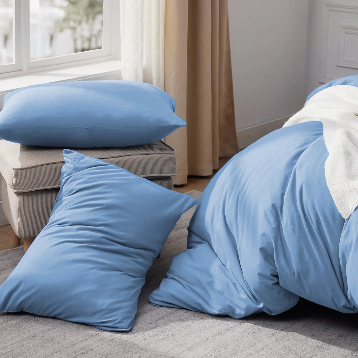 Light Blue Plain Duvet Cover & Pillowcase Set