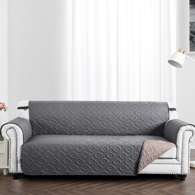 4 Seater Sofa Cover Reversible Anti Slip Dark Grey Beige