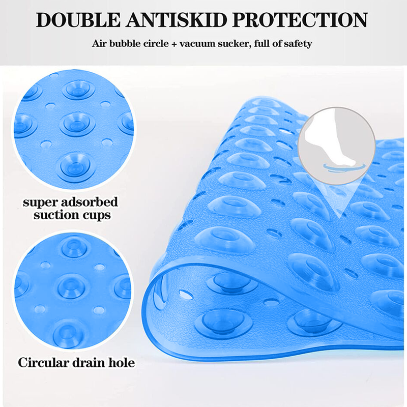 Anti-Bacterial Bathtub Shower Mat Large Non-Slip Rubber Mat Light Blue