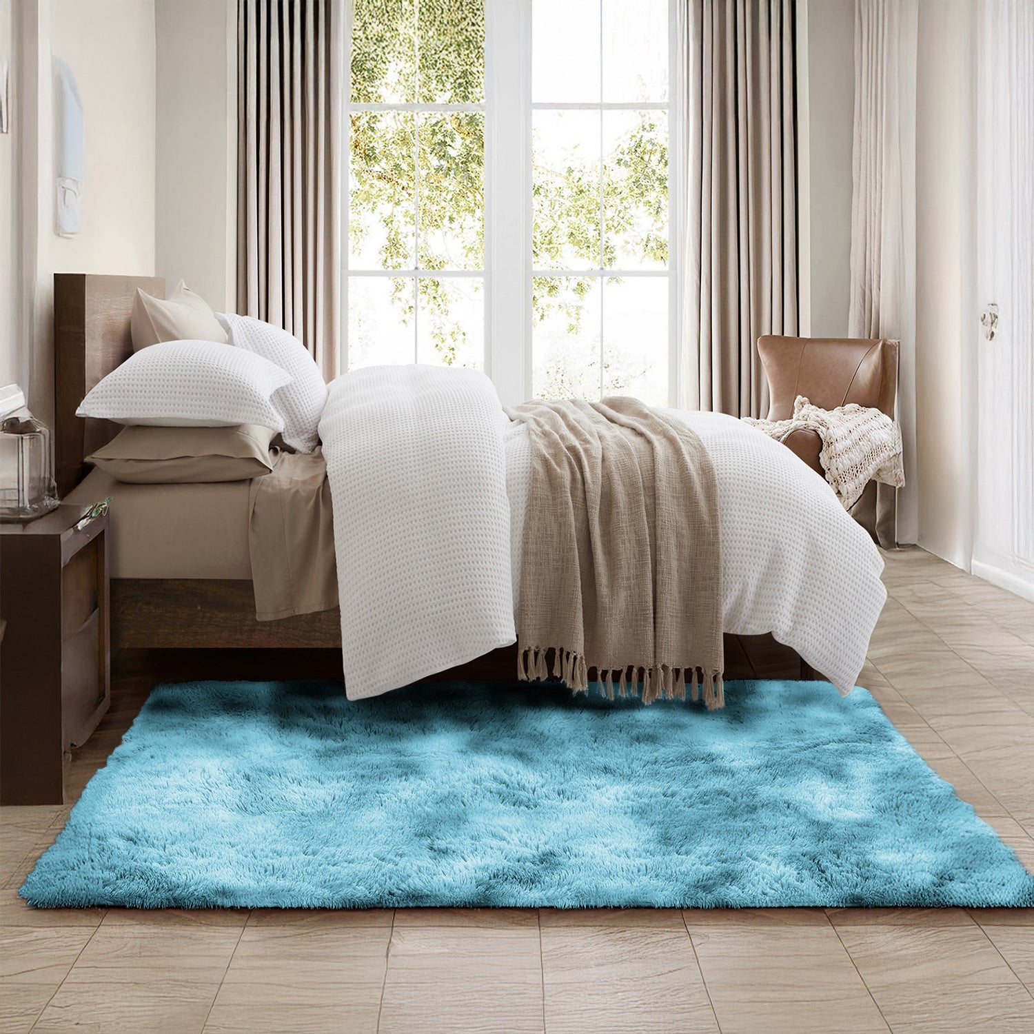 Large Shaggy Rug Soft Deep Pile Tie Dye Teal