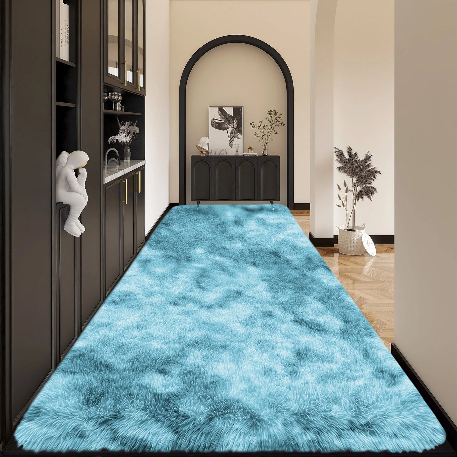 Large Shaggy Rug Soft Deep Pile Tie Dye Teal