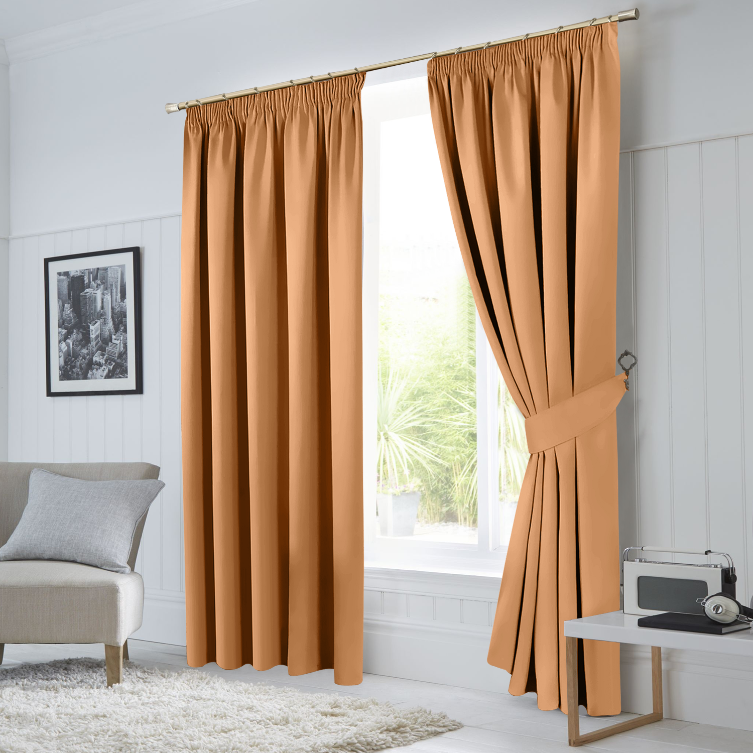 Beige Pencil Pleat Curtains Thermal Blackout