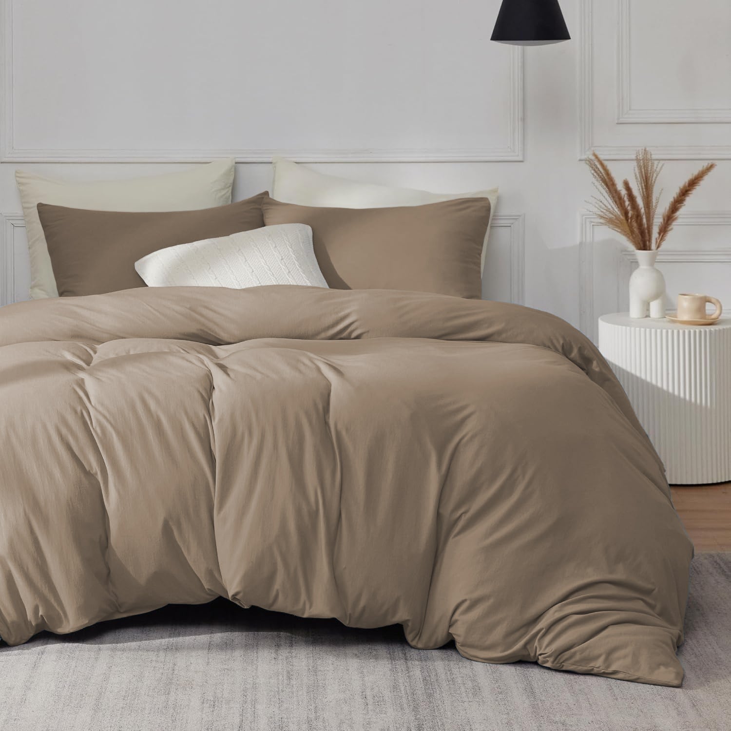 Beige Duvet Cover Bedding Set Plain Dyed