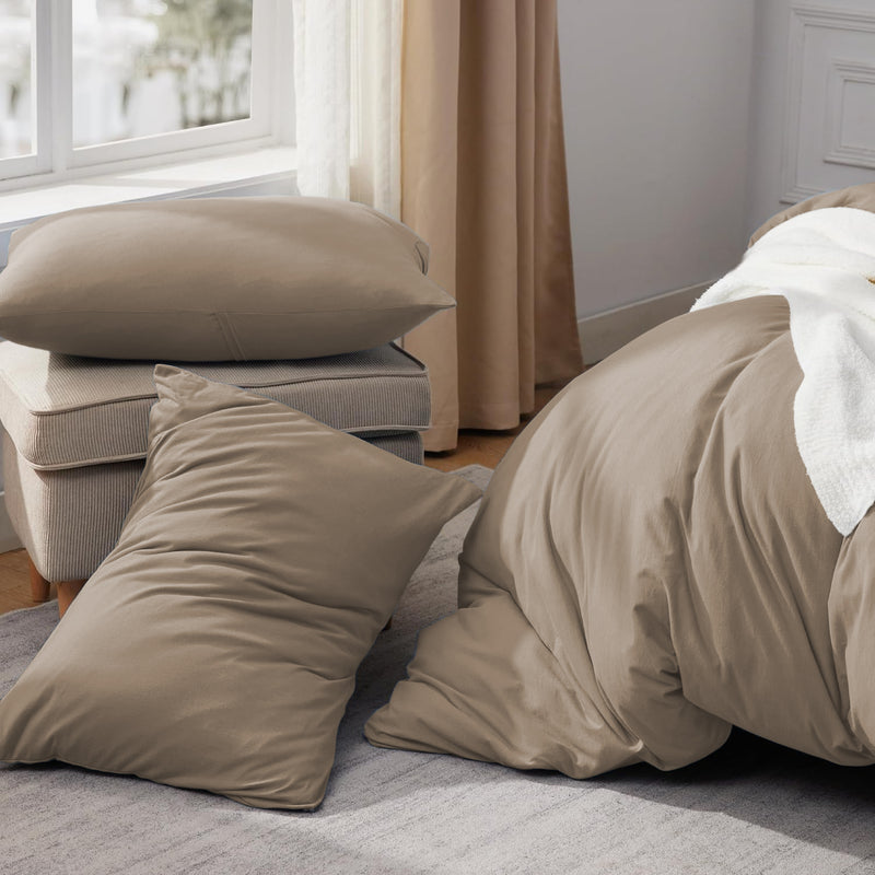 Beige Duvet Cover Bedding Set Plain Dyed