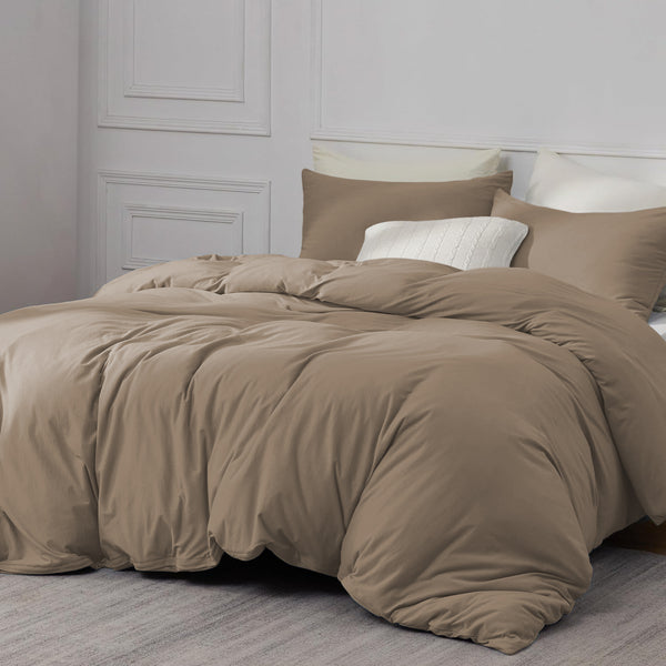 Beige Duvet Cover Bedding Set Plain Dyed