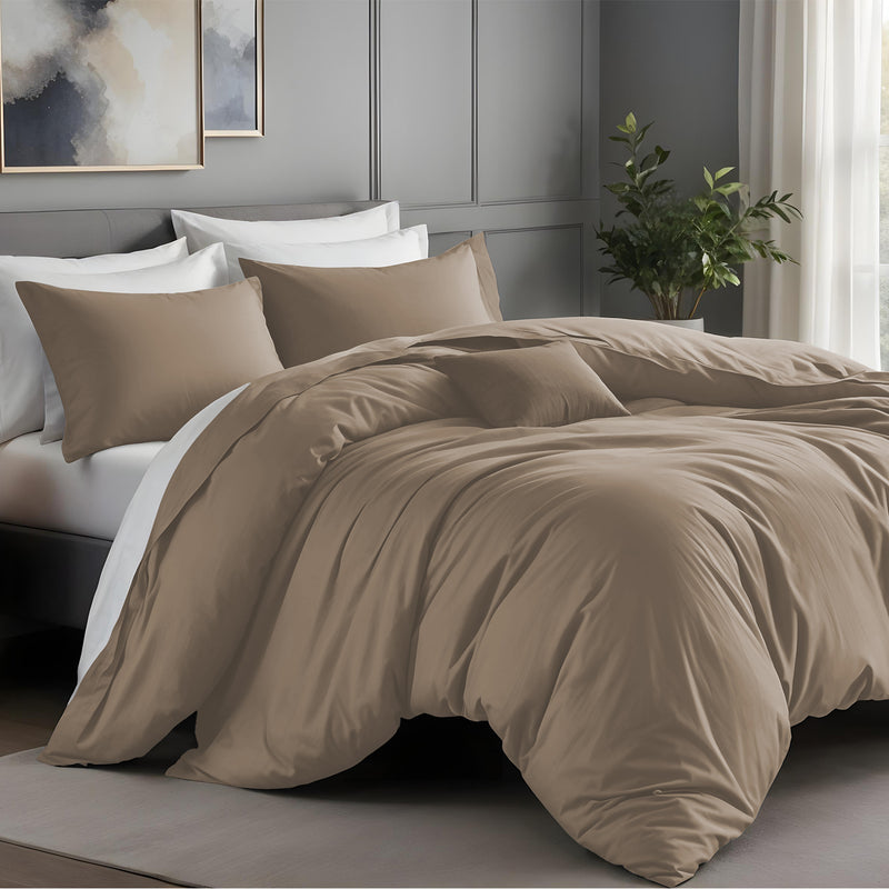 Beige Duvet Cover Bedding Set Plain Dyed