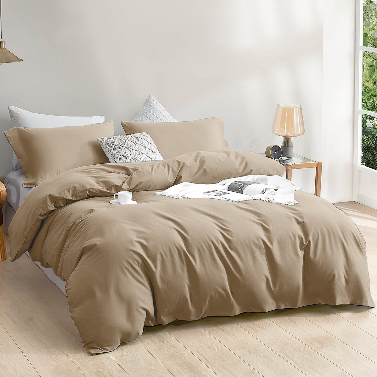 4 Piece Plain Bedding Set Beige