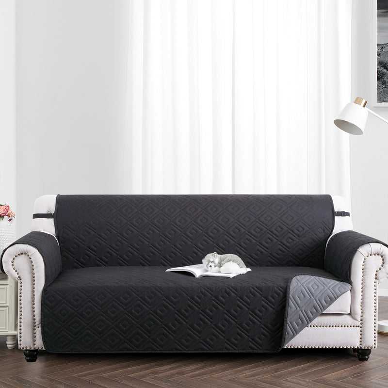 3 Seater Sofa Cover Non-Slip Waterproof Reversible Black/Dark Grey