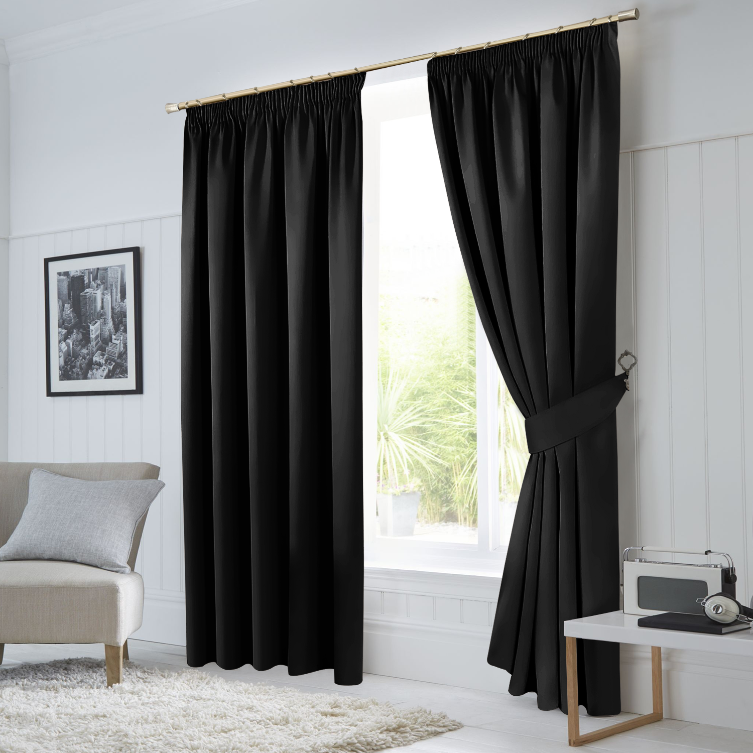 Black Pencil Pleat Curtains Thermal Blackout