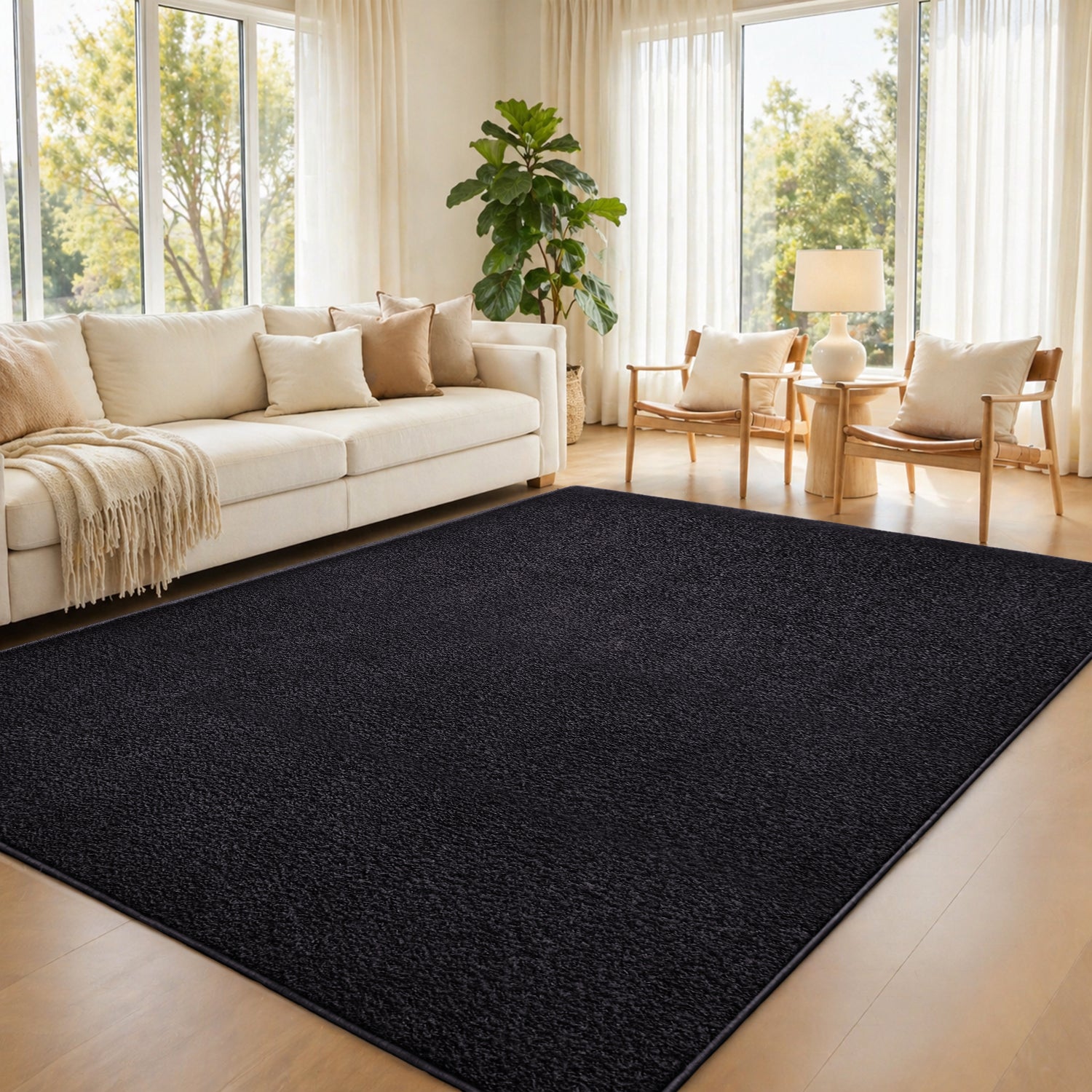 Fluffy Large Area Rug - Low Pile & Thick Pashmina Style