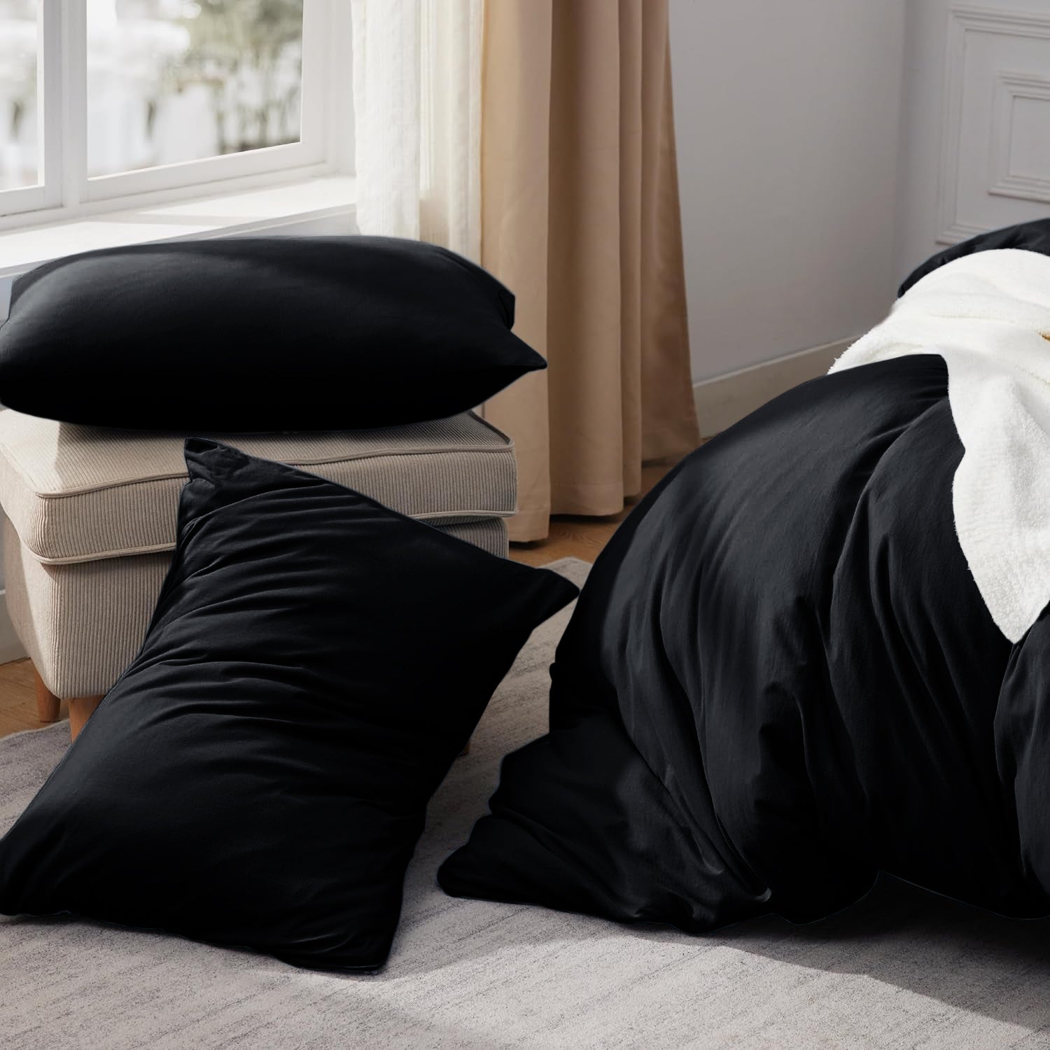 Black Duvet Cover Bedding Set Plain Dyed