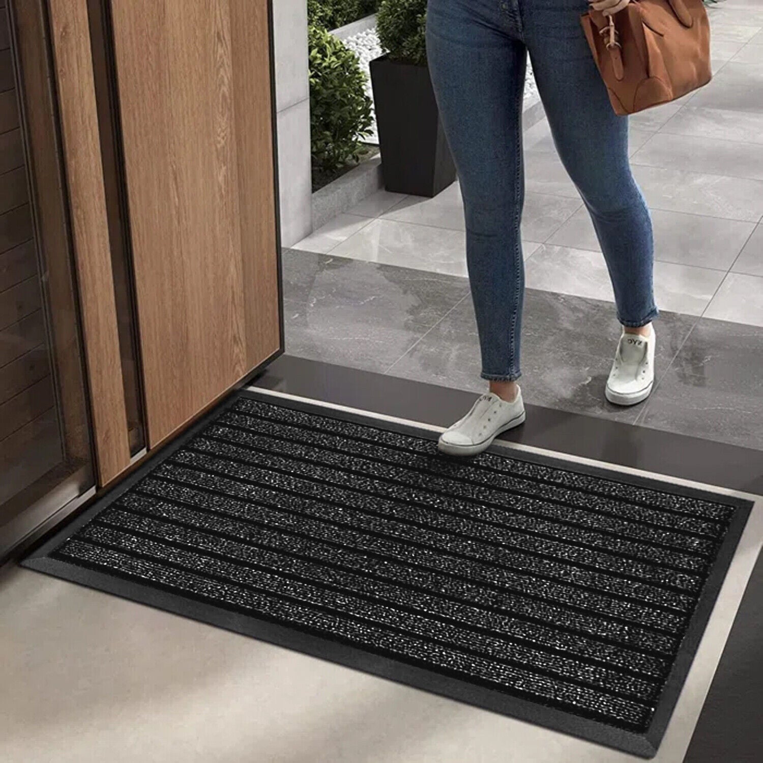 Black Door Mat Non Slip Rubber PVC Dirt Trapper