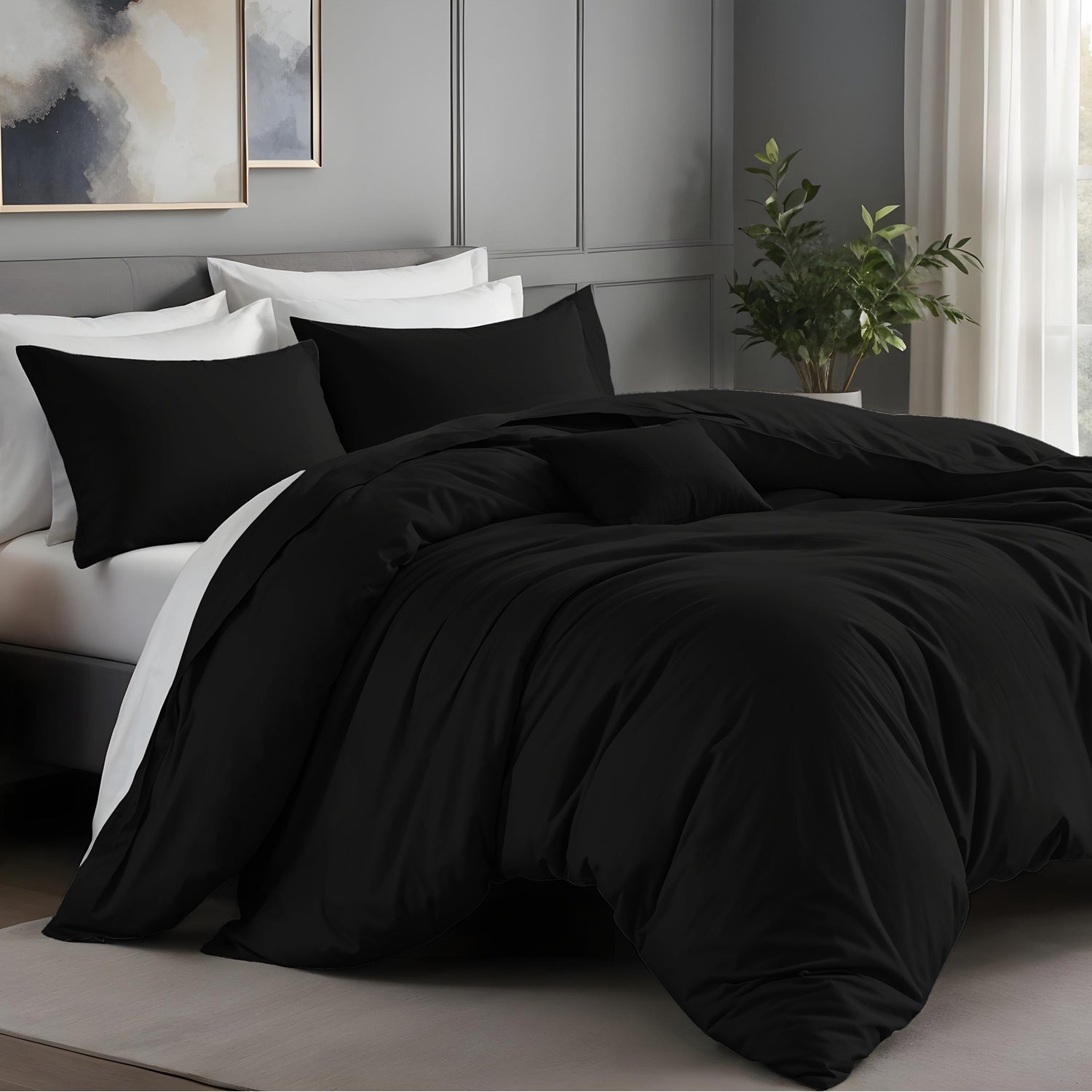 Black Duvet Cover Bedding Set Plain Dyed