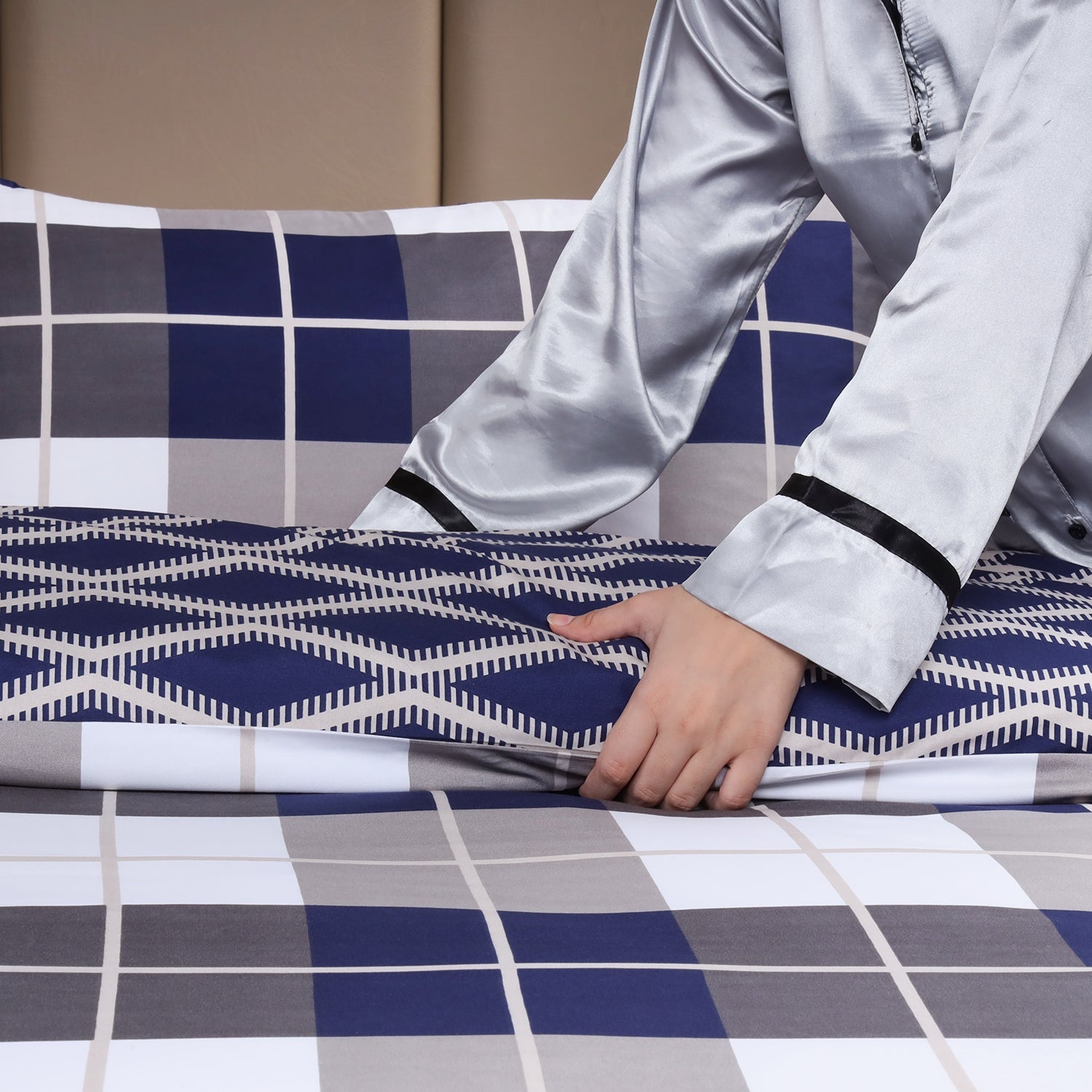 Navy Check Duvet Cover Set 