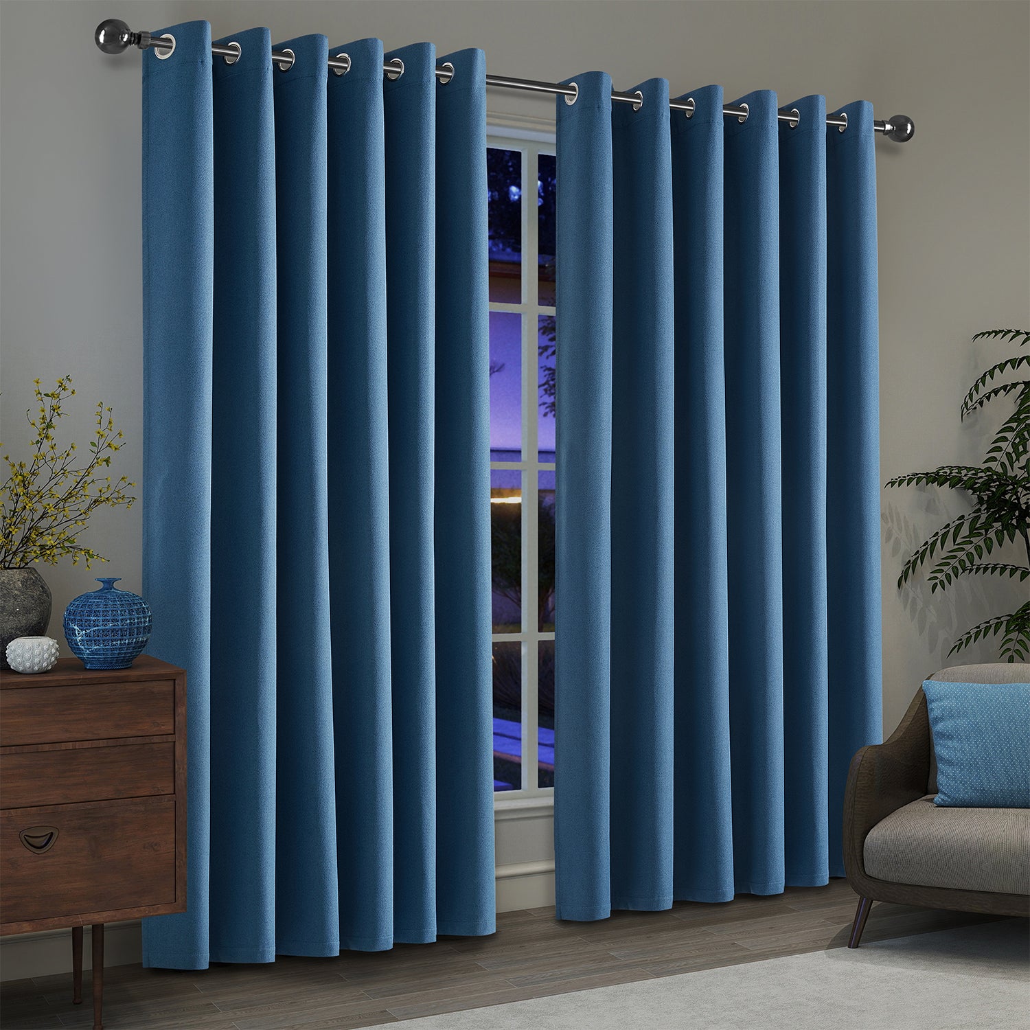 100% Blackout Linen Curtains  Luxury Thermal Eyelet Ready Made