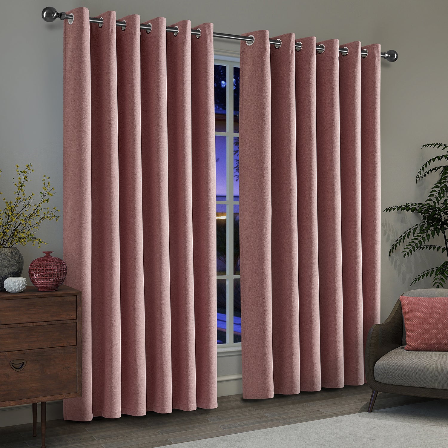 100% Blackout Linen Curtains  Luxury Thermal Eyelet Ready Made