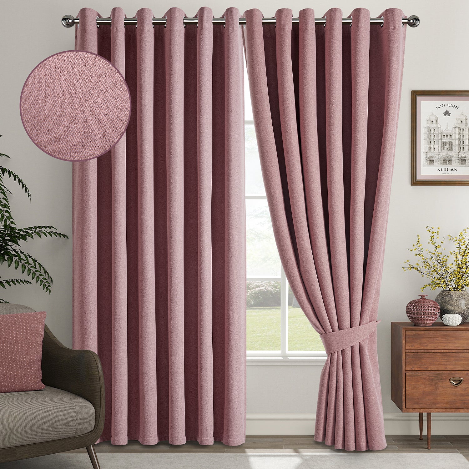 100% Blackout Linen Curtains  Luxury Thermal Eyelet Ready Made