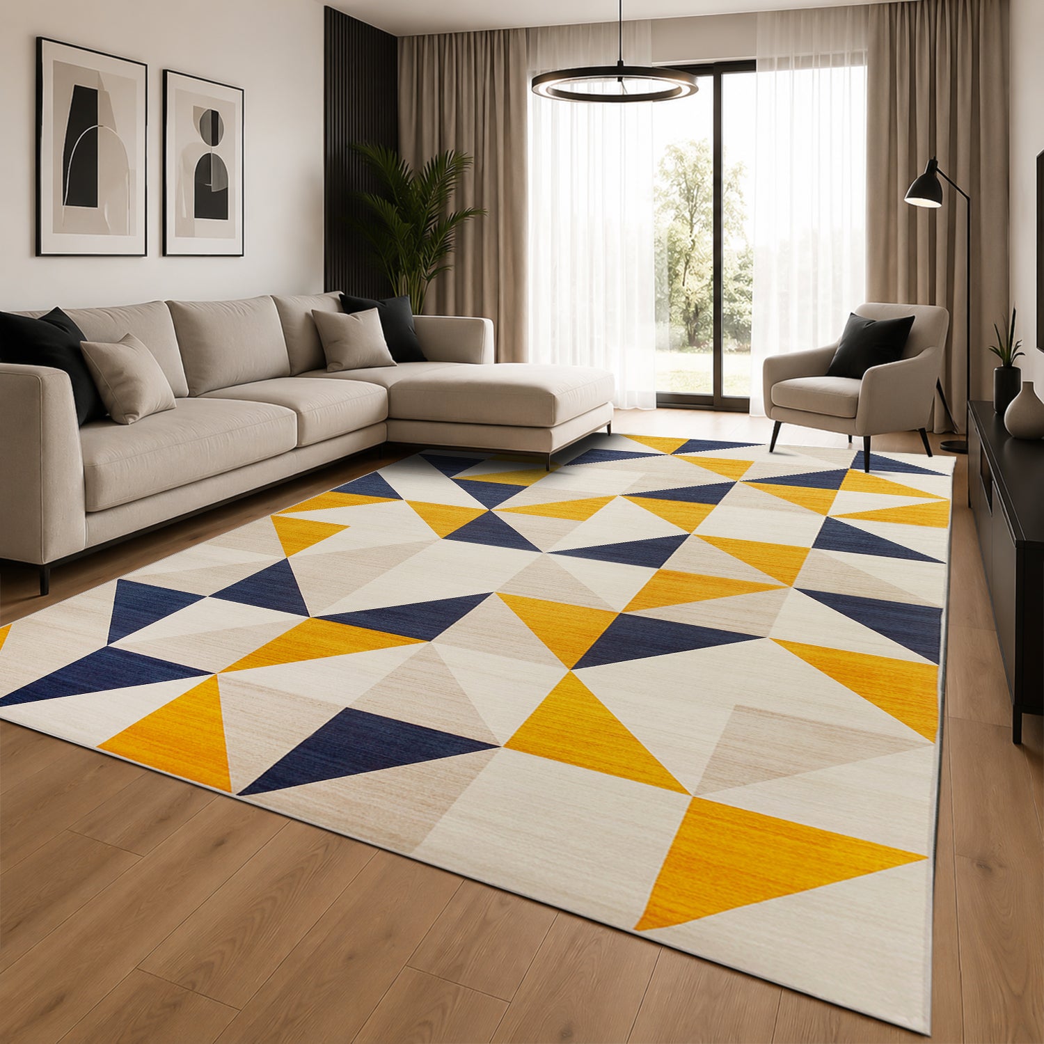 Triangle Pattern Geometric Rug for Living Room