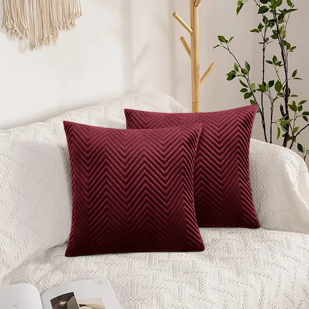 Embossed Velvet Sofa Pillows Cover Pack Of 2 Covers & Filled Cushion