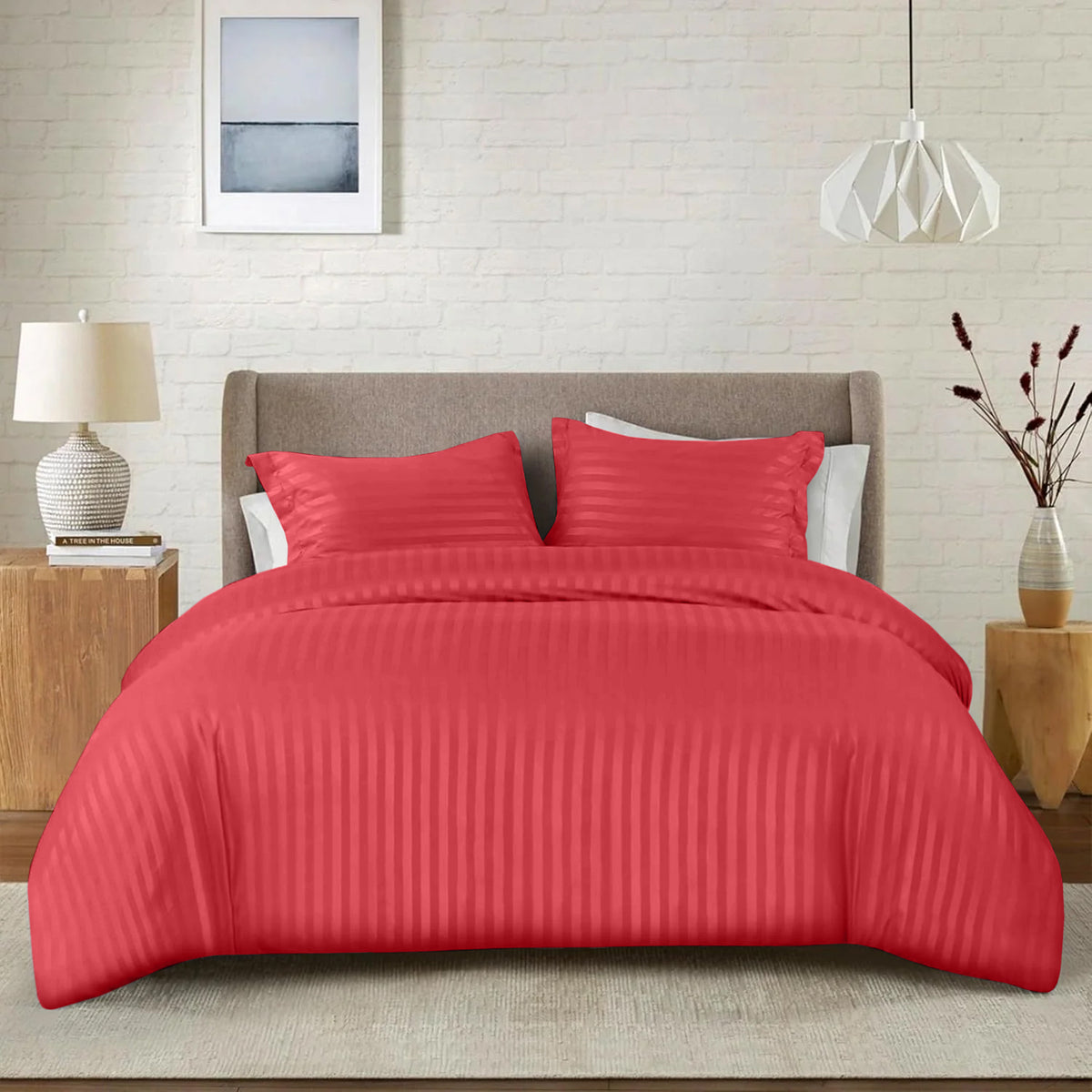 4 Piece Striped Duvet Cover Complete Bedding Set