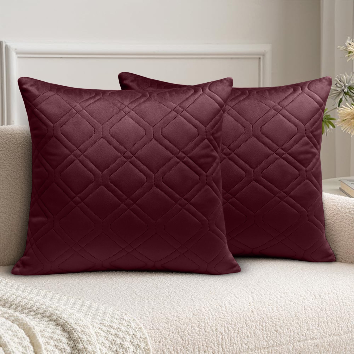 Pack Of 2 Embossed Velvet Cushion Cover Diamond Pattern