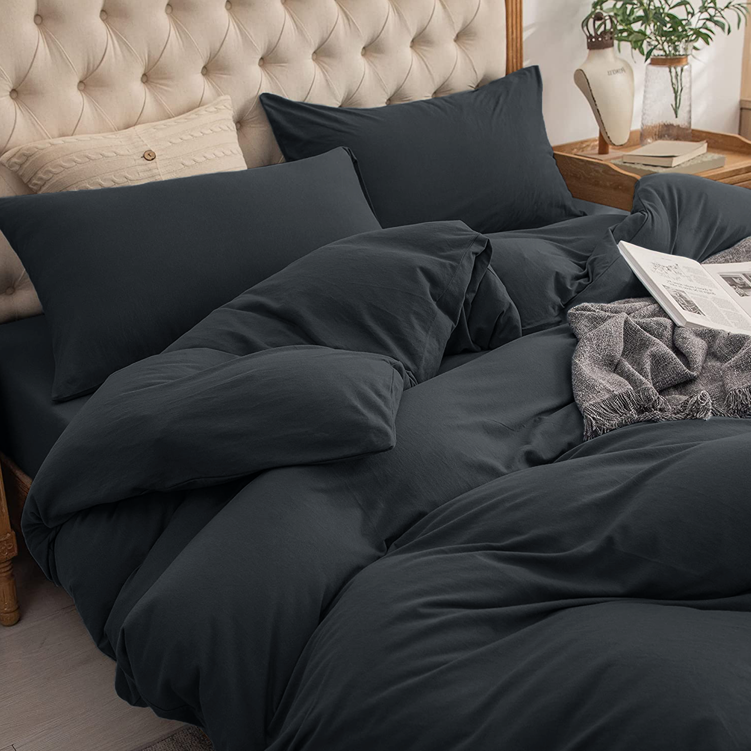 4 Piece Plain Bedding Set Charcoal