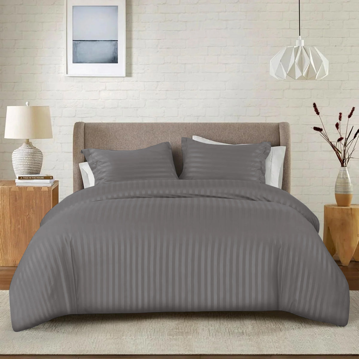 4 Piece Striped Duvet Cover Complete Bedding Set