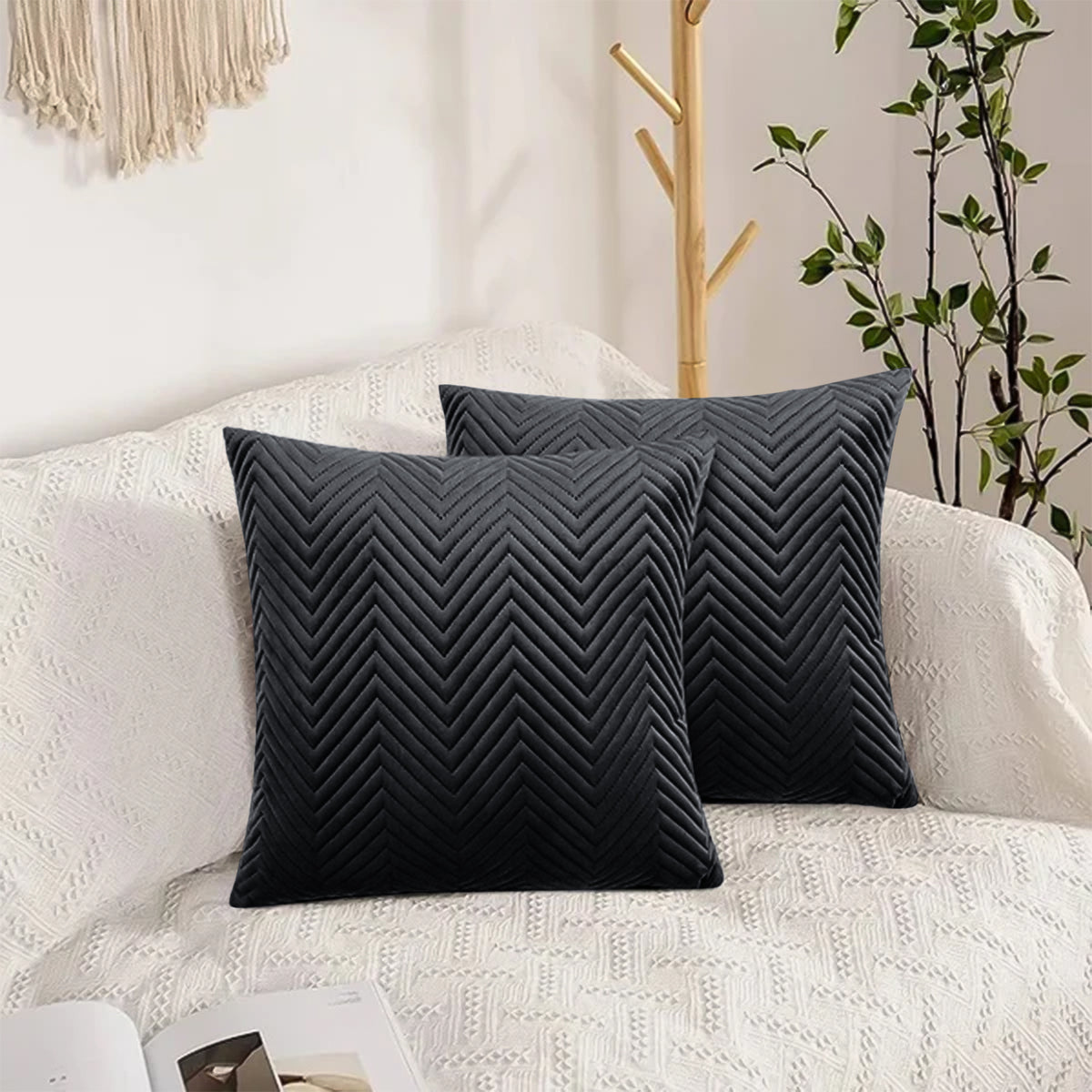Embossed Velvet Sofa Pillows Cover Pack Of 2 Covers & Filled Cushion