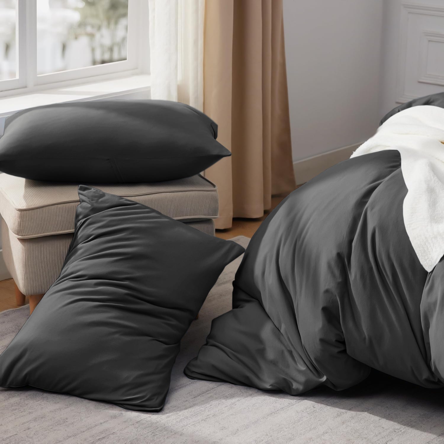 Plain Dyed Soft Touch Charcoal Bedding Set
