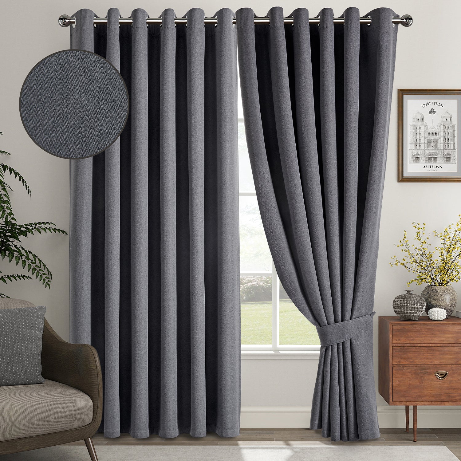100% Blackout Linen Curtains  Luxury Thermal Eyelet Ready Made