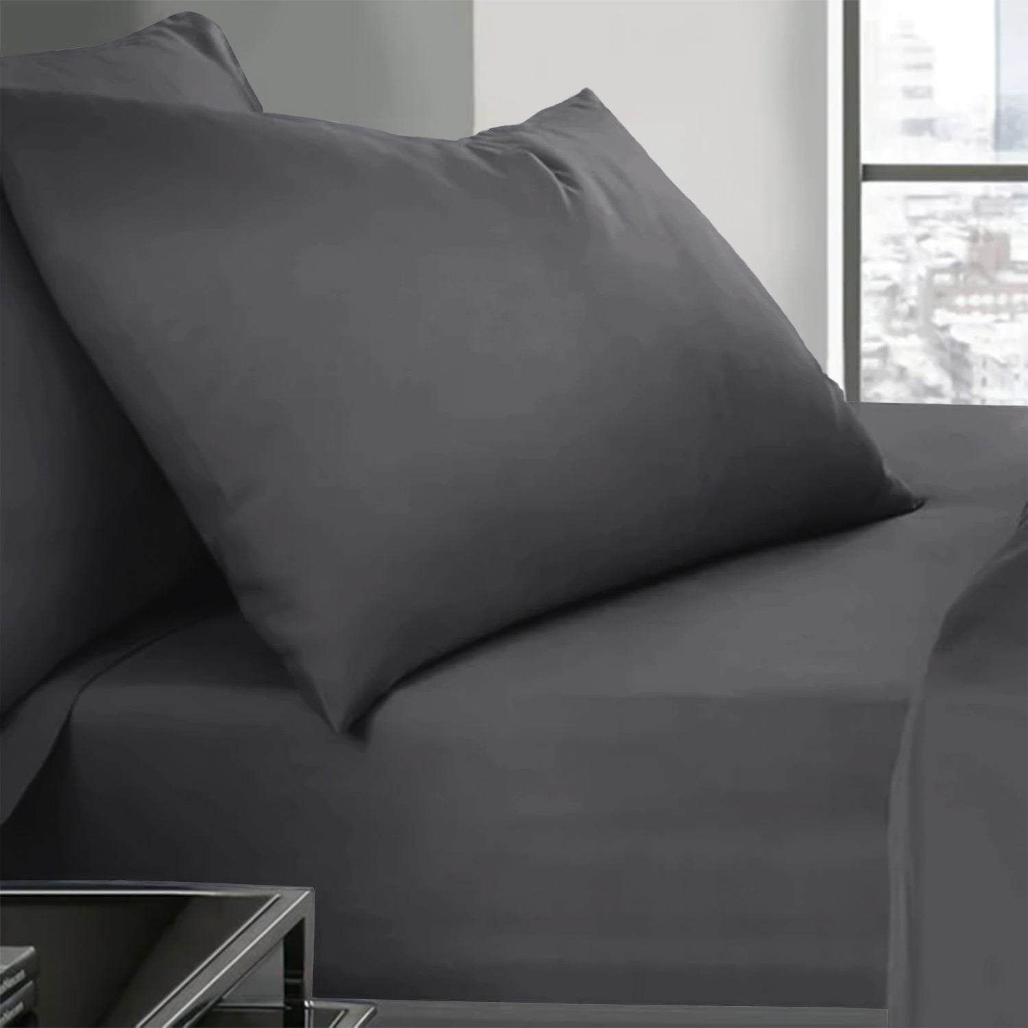 Charcoal Pillowcases Plain Dye Pair