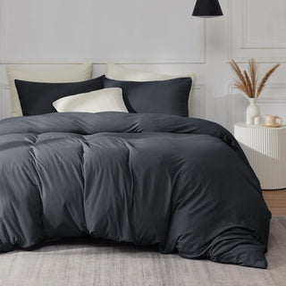 Charcoal Duvet Cover Bedding Set Plain Dyed