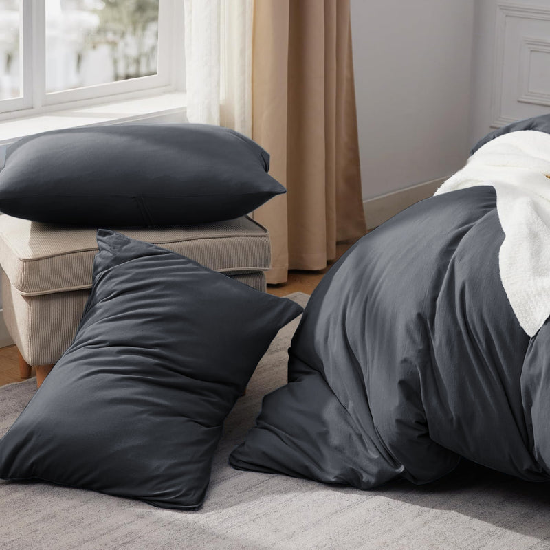 Charcoal Duvet Cover Bedding Set Plain Dyed