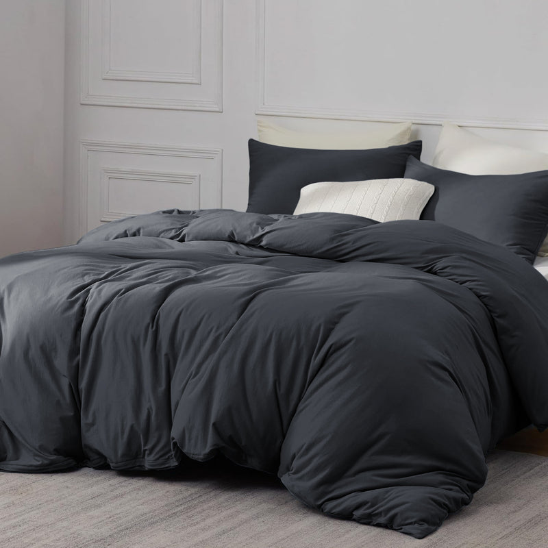 Charcoal Duvet Cover Bedding Set Plain Dyed